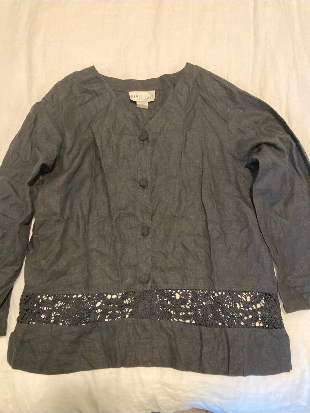 David Cline Black Linen Button-Up Top